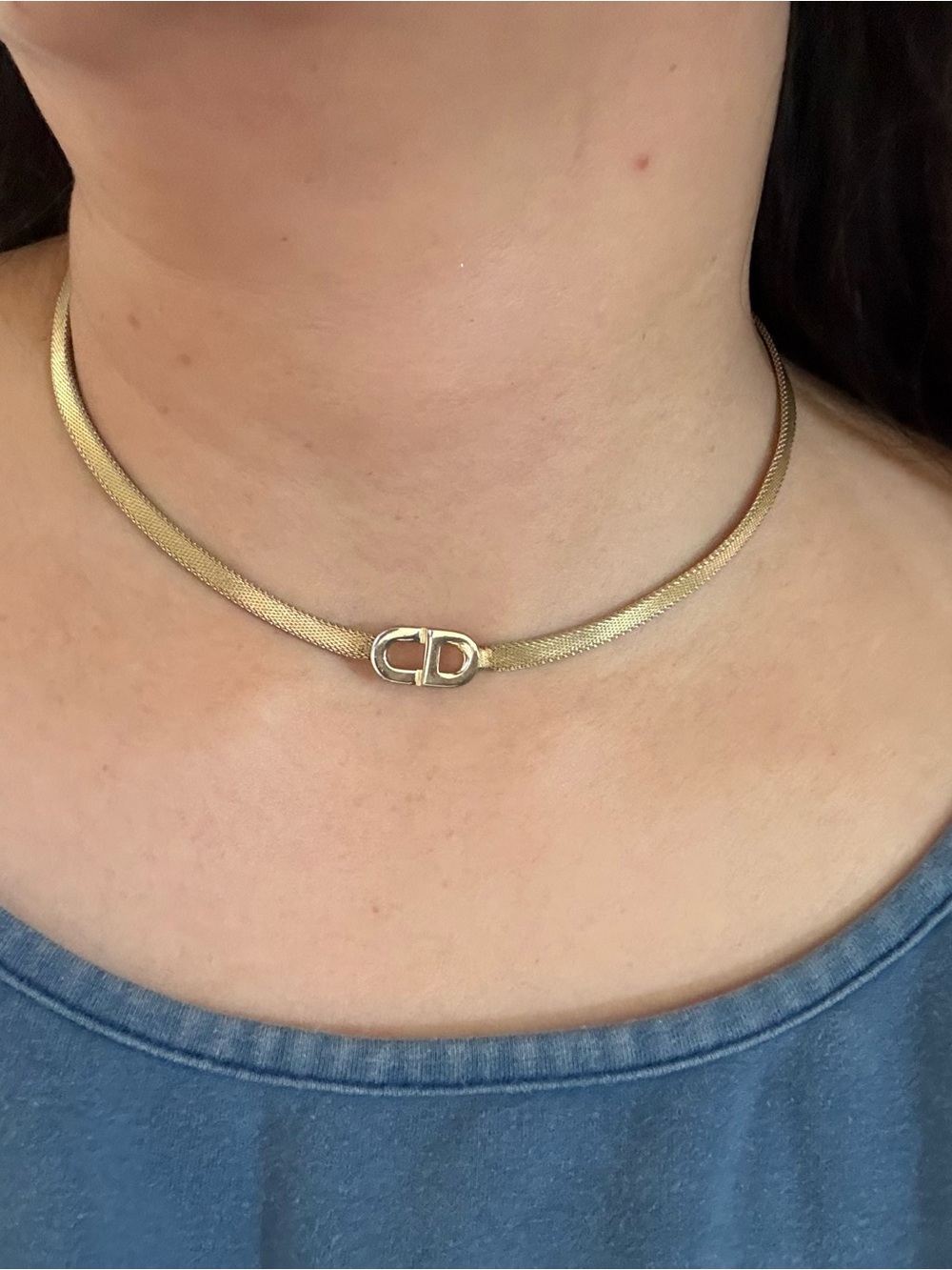 Dior Gold Tone Mesh Choker with CD Logo - Picture 11 of 11